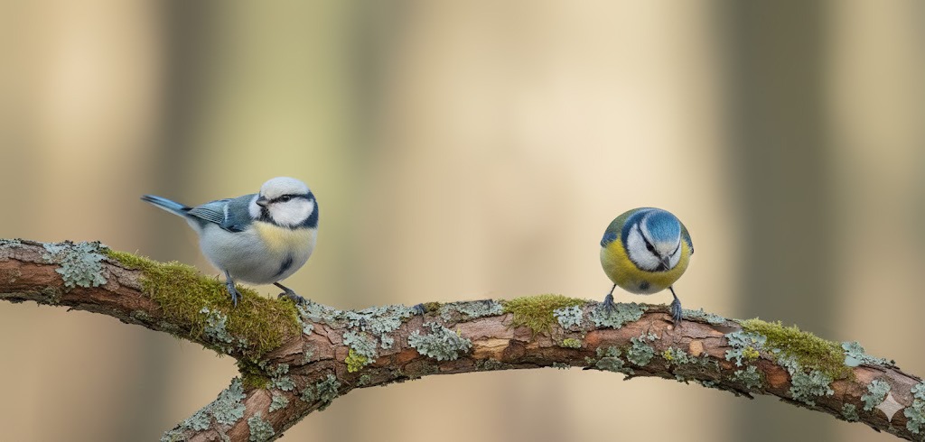Mésange bleue à droite et mésange azuré à droite