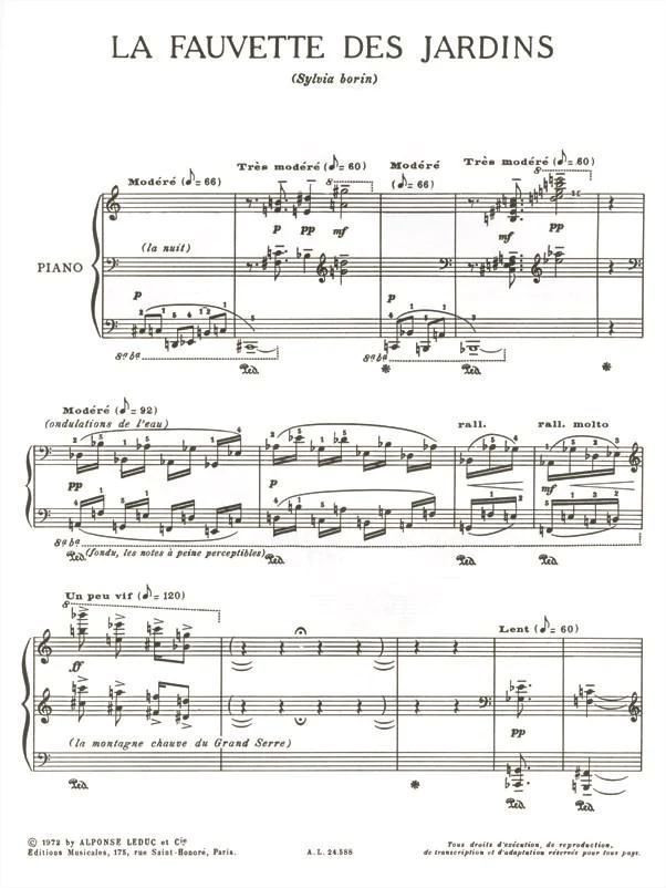 Partition de la Fauvette des jardins par Olivier Messiaen