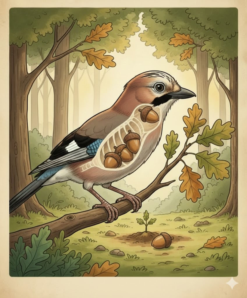 synzoochorie Geai de chênes