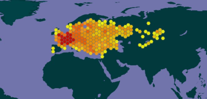 Carte GBIF de la présence du Pennipatte bleuâtre dans le monde 
