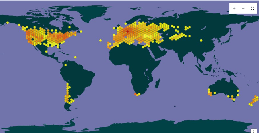 Carte GBIF de la présence de la guêpe  Poliste  gaulois dans le monde 