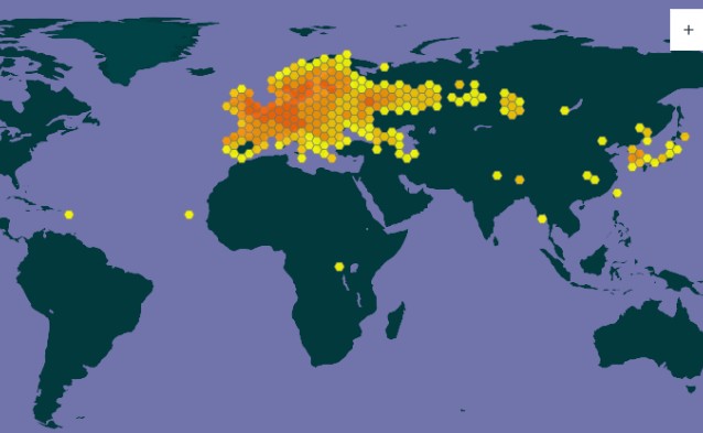 Carte GBIF de la présence de la pyrale du houblon dans le monde .