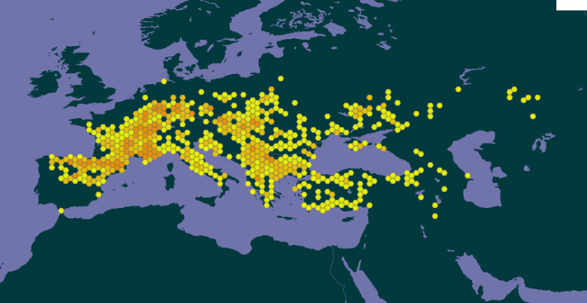 Carte GBIf de la présence du Thècle de l'Aramel dans le monde.