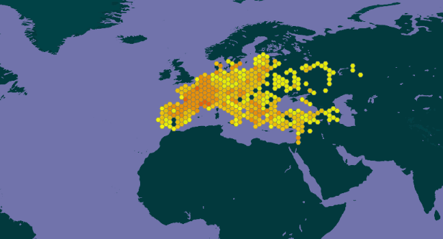 Carte GBIF de la présence de la Thècle de l'yeuse dans le monde